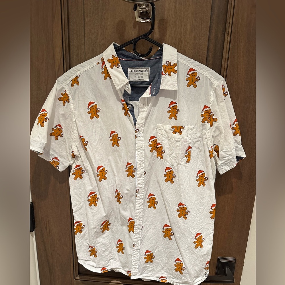 Christmas Free Planet White Shirt with Gingerbread Print